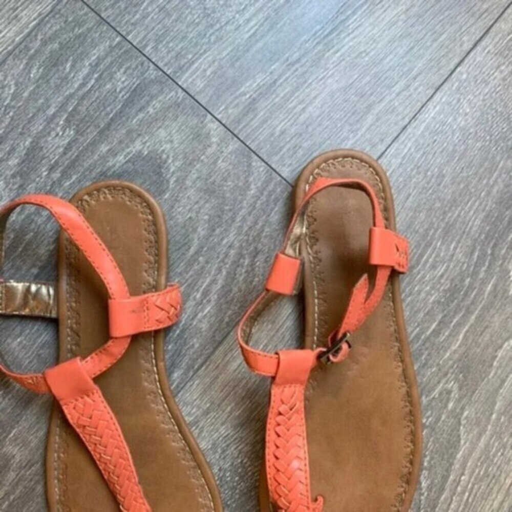 Aldo Women's T-Strap Flat Sandals Size 7 Braided Coral Pink Boho Chic Peasant - Picture 12 of 16